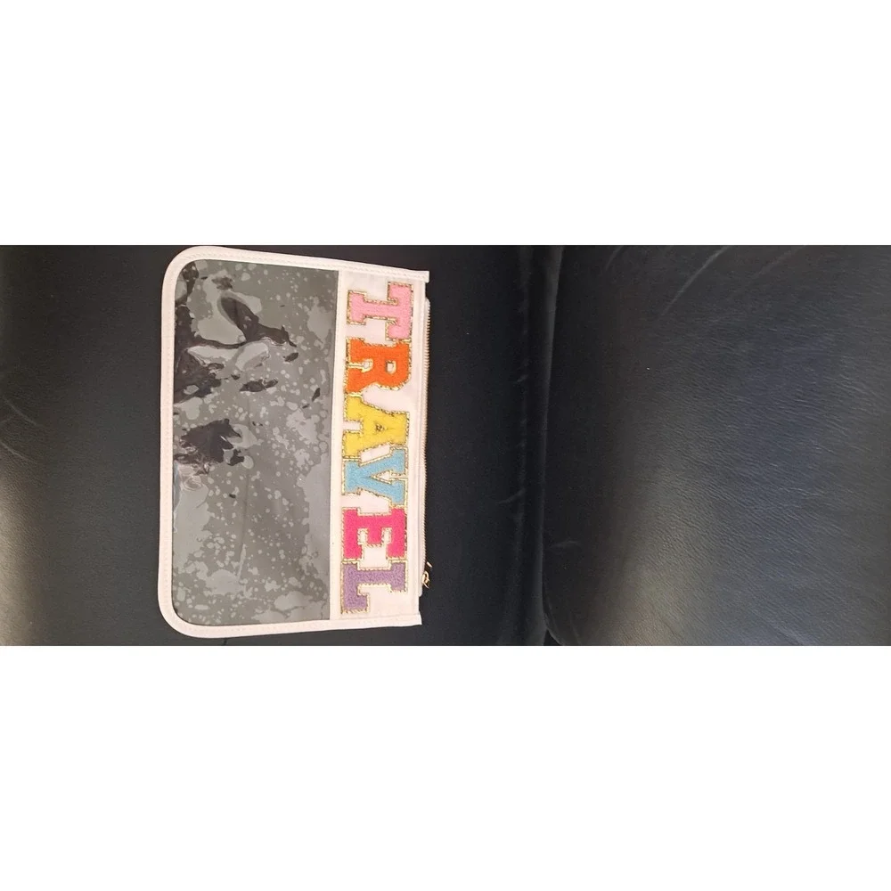 Chenille Letter Travel Pouch - Nylon and PVC Clear Flat Pouch‎ For Cosmetics